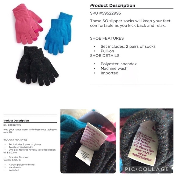 SO Woman’s Juniors 3 pair glove 2 pair sock set OSFM gloves 9-11 sock - Picture 2 of 12